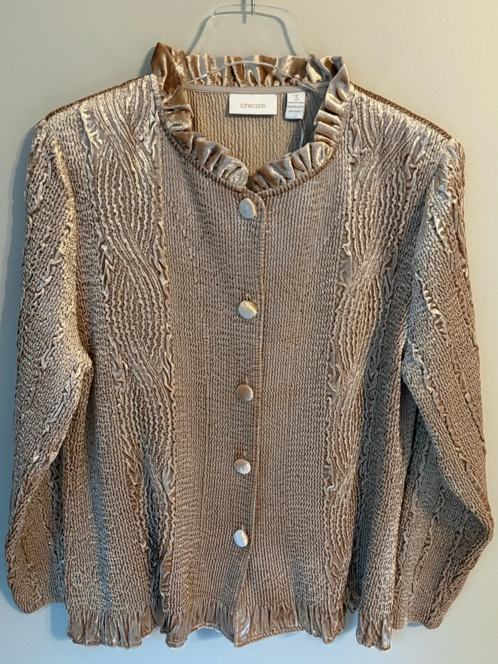 Chico's Rippled Ruffle Keily Jacket in Pale Stardust | Women's Size 3 / XL - Picture 1 of 12